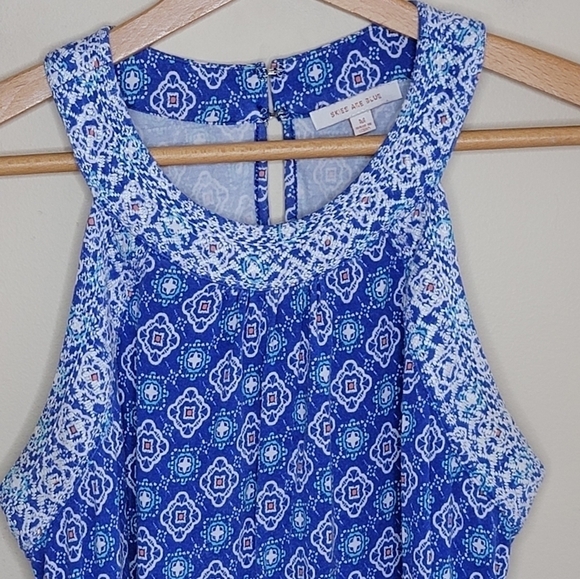 Stitch Fix Skies Are Blue | Blue Medallion Print Halter Tank Top - Picture 2 of 5